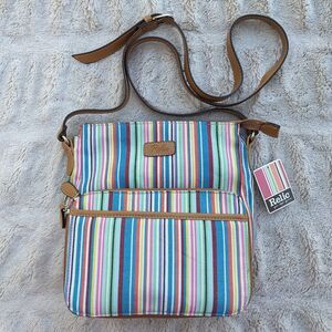 NWT VINTAGE Y2K Relic Canvas Multicolor Bright Blue Striped Canvas Crossbody
